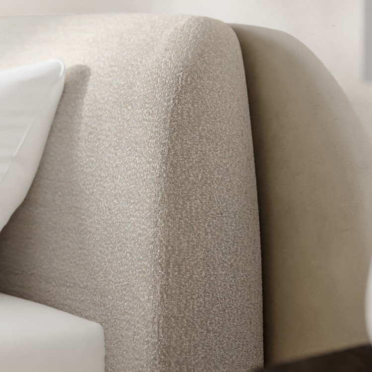 Beige Boucle King Size Side-Lift Ottoman Bed with Cushioned Headboard - Ciara