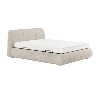 ONLY OPENED - Beige Boucle King Size Side-Lift Ottoman Bed with Cushioned Headboard - Ciara