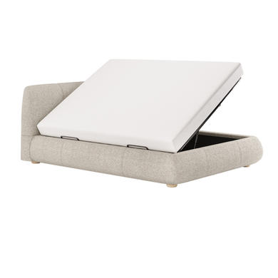 ONLY OPENED - Beige Boucle King Size Side-Lift Ottoman Bed with Cushioned Headboard - Ciara