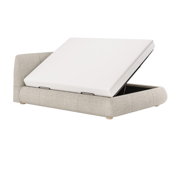 Beige Boucle King Size Side-Lift Ottoman Bed with Cushioned Headboard - Ciara