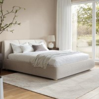 Beige Boucle Super King Side-Lift Ottoman Bed with Cushioned Headboard - Ciara Beige Boucle Super King Side-Lift Ottoman Bed with Cushioned Headboard - Ciara