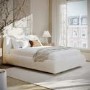 Cream Jacquard Fabric Double Side-Lift Ottoman Bed with Cushioned Headboard - Ciara