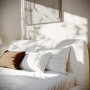 Cream Jacquard Fabric Double Side-Lift Ottoman Bed with Cushioned Headboard - Ciara