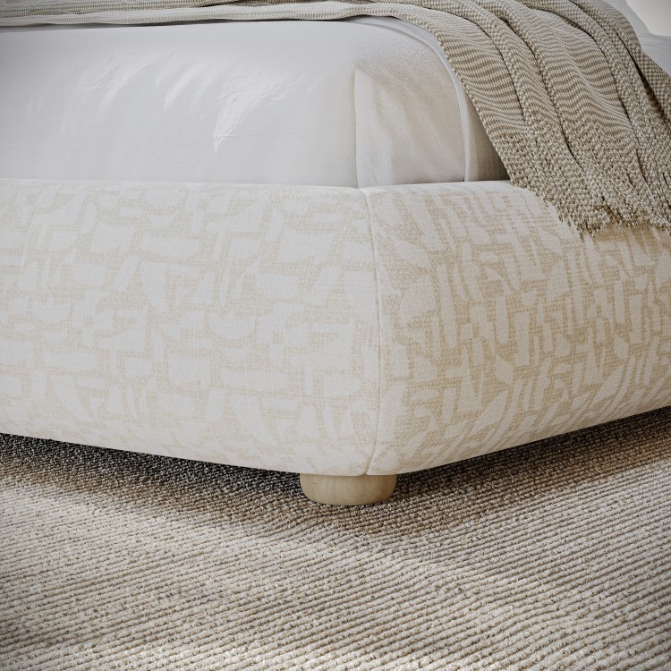 Cream Jacquard Fabric Double Side-Lift Ottoman Bed with Cushioned Headboard - Ciara