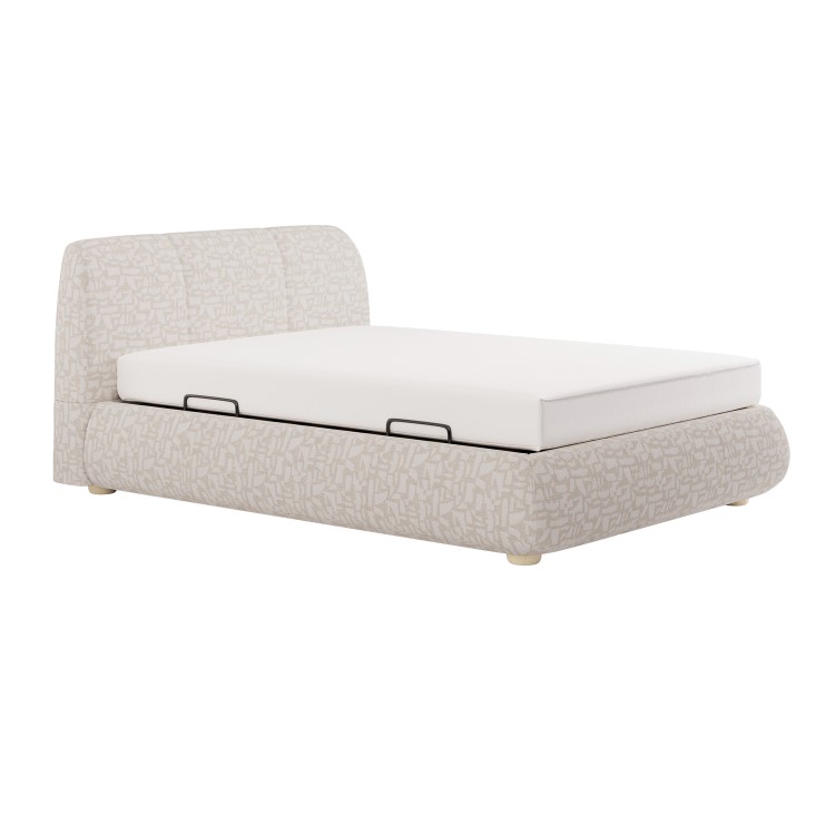 Cream Jacquard Fabric Double Side-Lift Ottoman Bed with Cushioned Headboard - Ciara