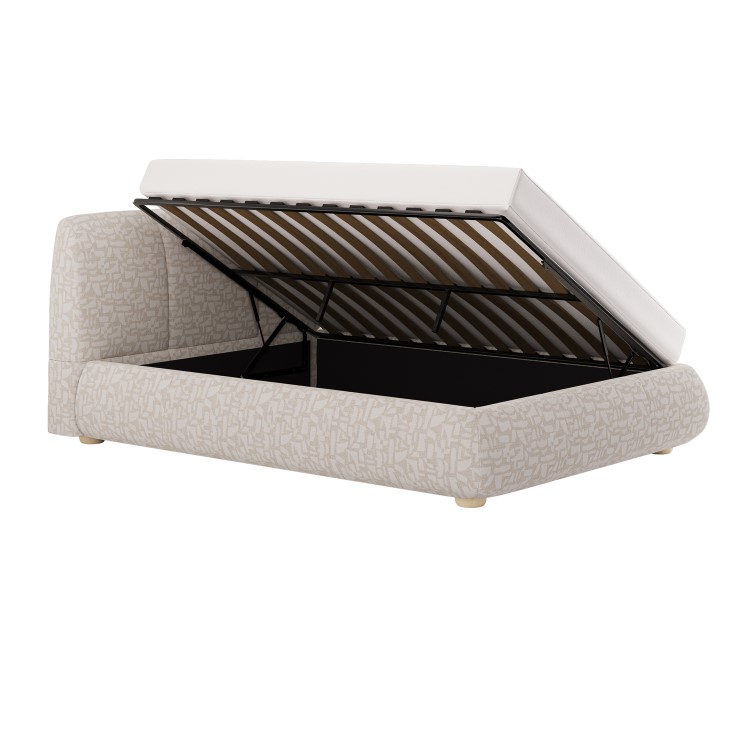 Cream Jacquard Fabric Double Side-Lift Ottoman Bed with Cushioned Headboard - Ciara
