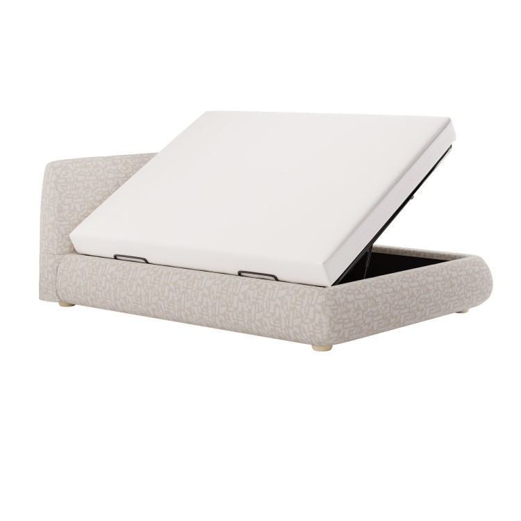 Cream Jacquard Fabric King Side-Lift Ottoman Bed with Cushioned Headboard - Ciara