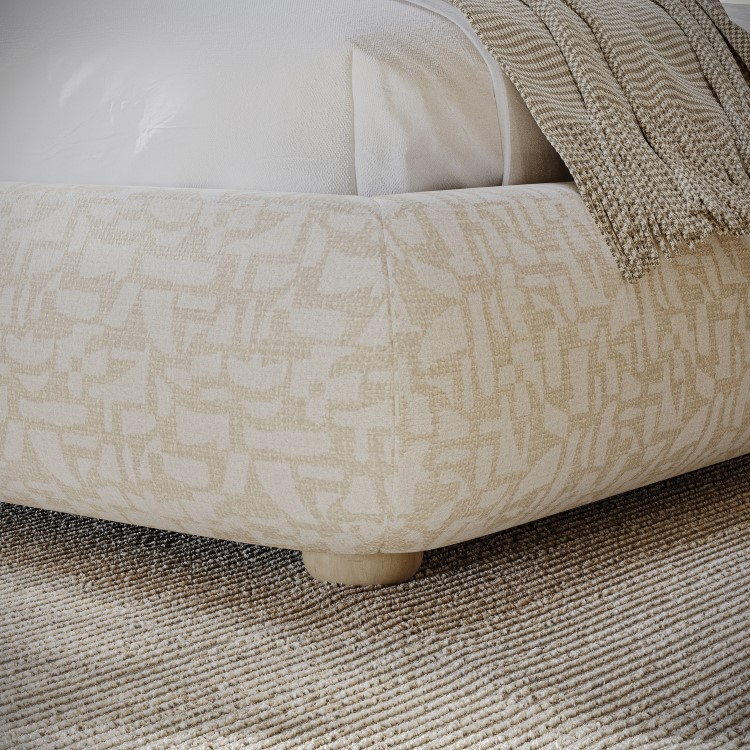 Cream Jacquard Fabric King Side-Lift Ottoman Bed with Cushioned Headboard - Ciara