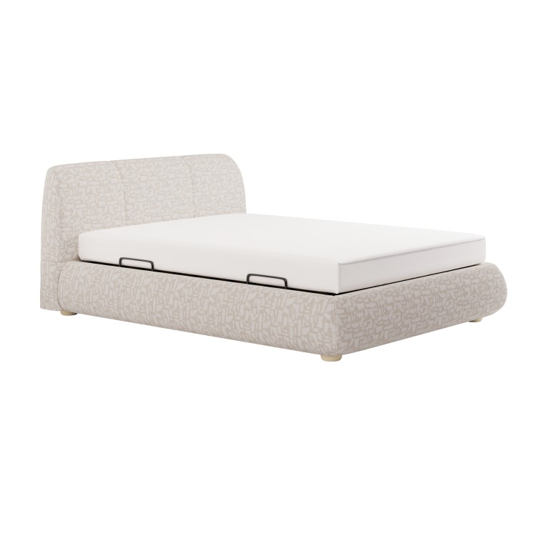 Cream Jacquard Fabric King Side-Lift Ottoman Bed with Cushioned Headboard - Ciara