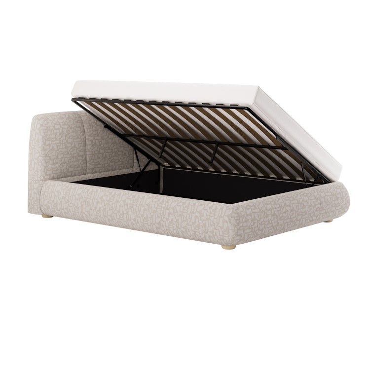 Cream Jacquard Fabric King Side-Lift Ottoman Bed with Cushioned Headboard - Ciara