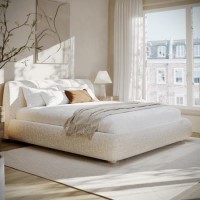 Cream Jacquard Fabric Super King Side-Lift Ottoman Bed with Cushioned Headboard - Ciara Cream Jacquard Fabric Super King Side-Lift Ottoman Bed with Cushioned Headboard - Ciara