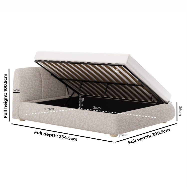 Cream Jacquard Fabric Super King Side-Lift Ottoman Bed with Cushioned Headboard - Ciara