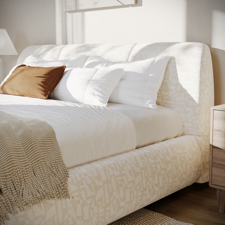 Cream Jacquard Fabric Super King Side-Lift Ottoman Bed with Cushioned Headboard - Ciara