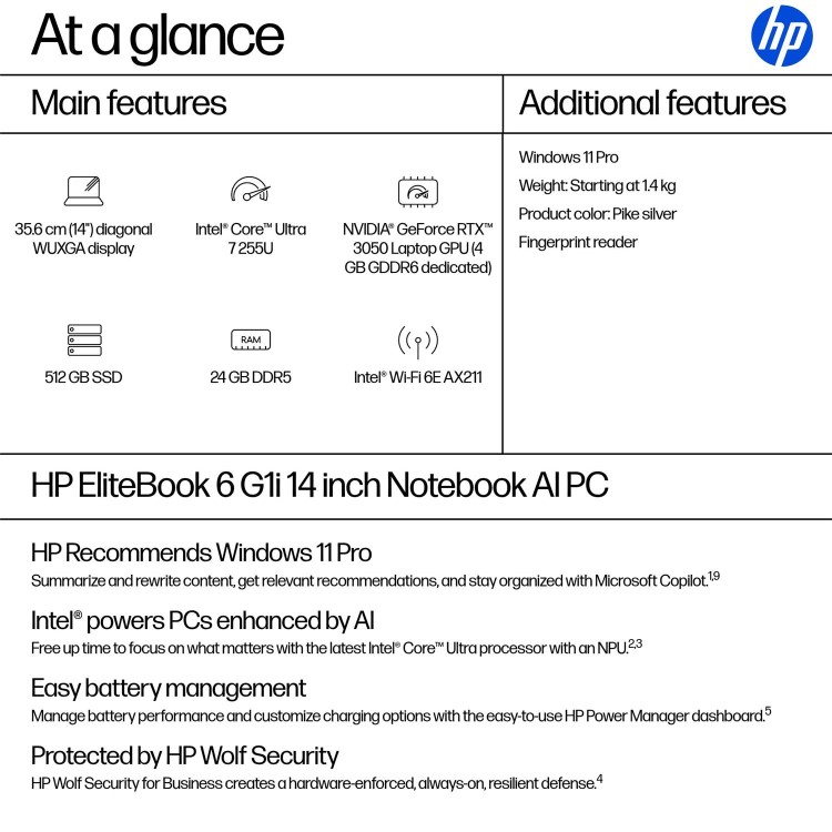 HP EliteBook 6 G1i AI Intel Core Ultra 7 24GB RAM 512GB SSD 14 Inch Windows 11 Pro Laptop