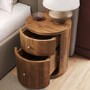 Mango Wood Round 2 Drawer Bedside Table - Chakra