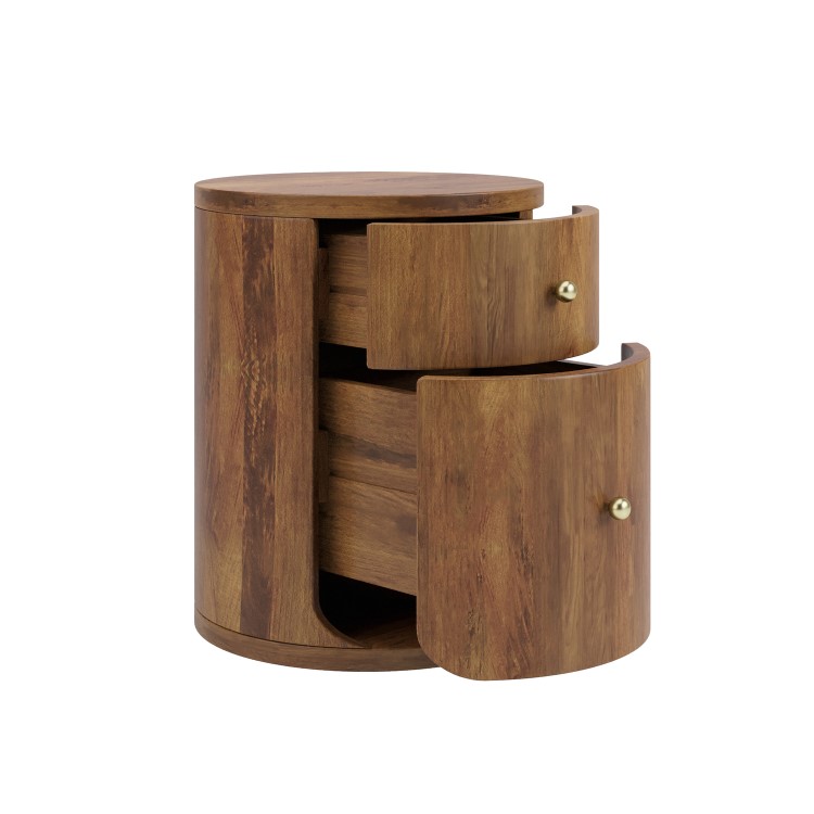 Mango Wood Round 2 Drawer Bedside Table - Chakra