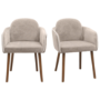 Set of 2 Beige Upholstered Carver Dining Chairs - Claudia