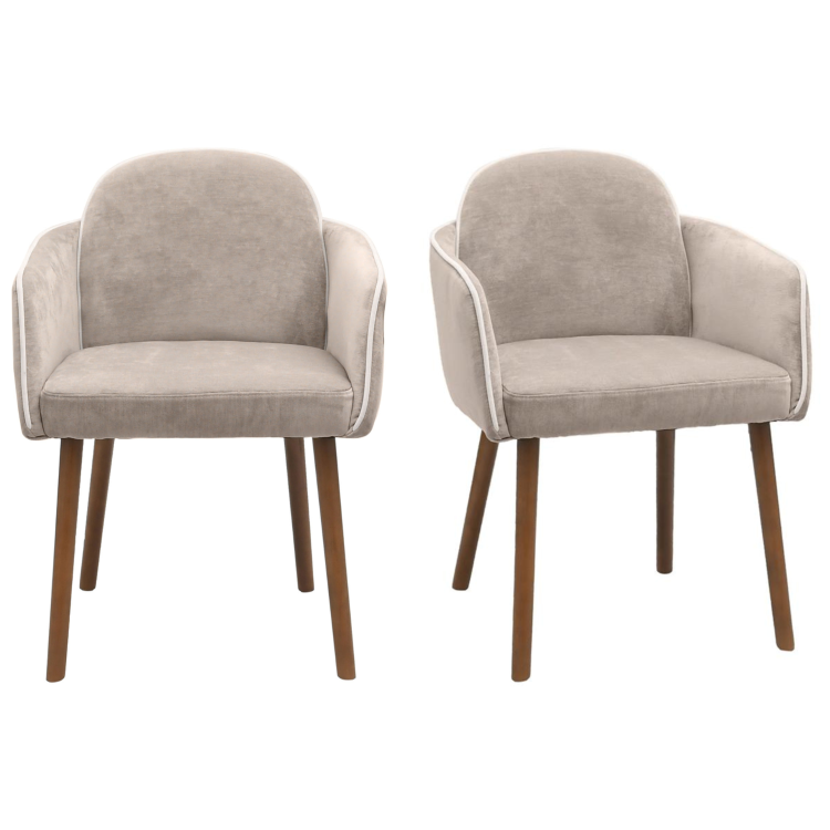 Set of 2 Beige Upholstered Carver Dining Chairs - Claudia