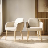 Set of 2 Beige Boucle Carver Dining Chairs - Claudia