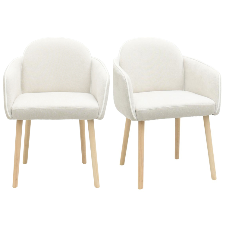 Set of 2 Beige Boucle Carver Dining Chairs - Claudia