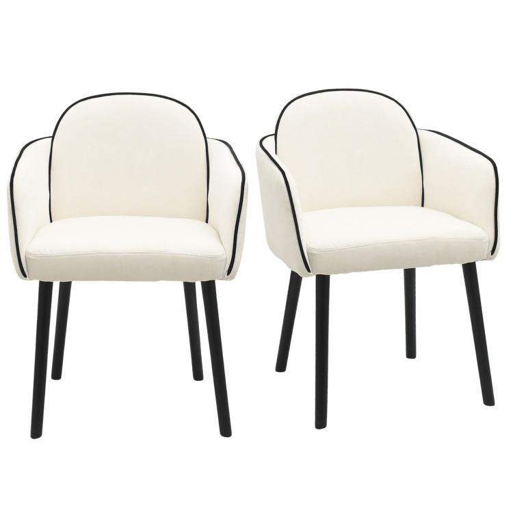 Set of 2 Cream Upholstered Carver Dining Chairs - Claudia