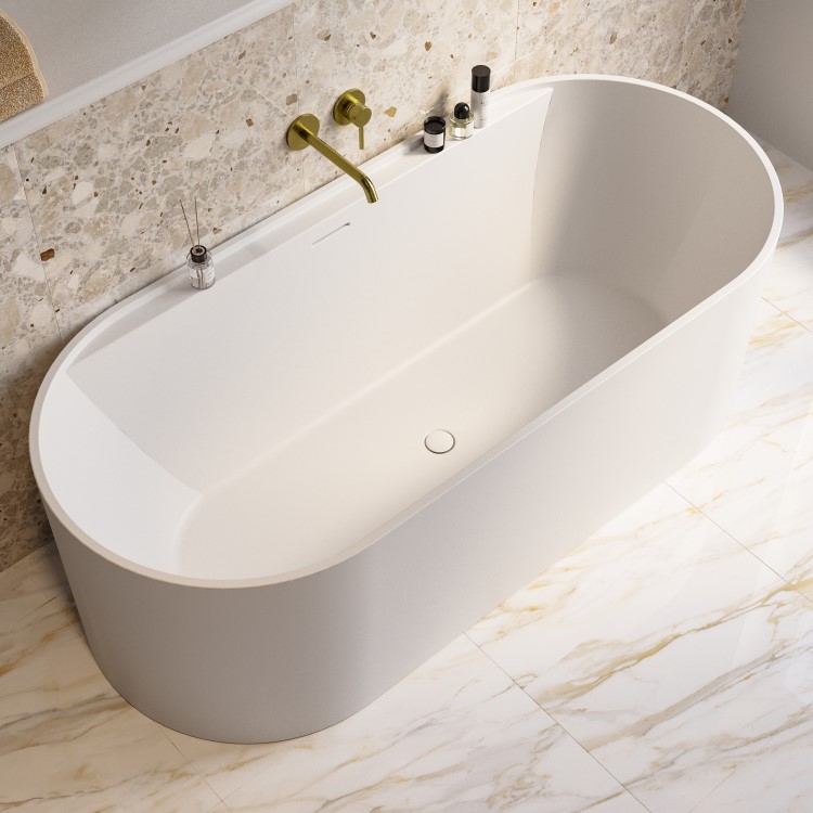 ALMOST PERFECT - Freestanding Double Ended Matt White 1700 x 765mm Bath with Ledge - Clara