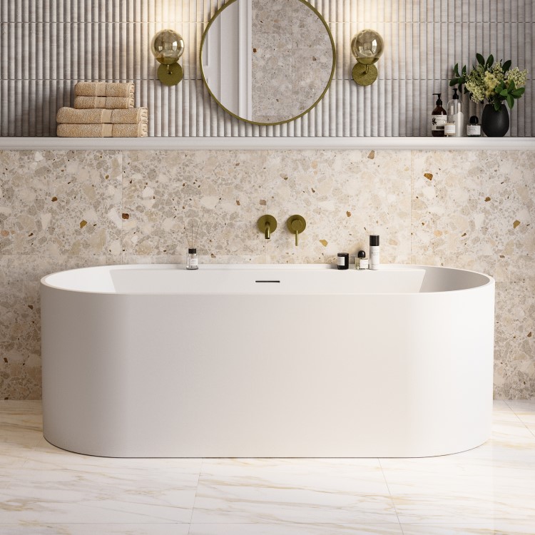 ALMOST PERFECT - Freestanding Double Ended Matt White 1700 x 765mm Bath with Ledge - Clara