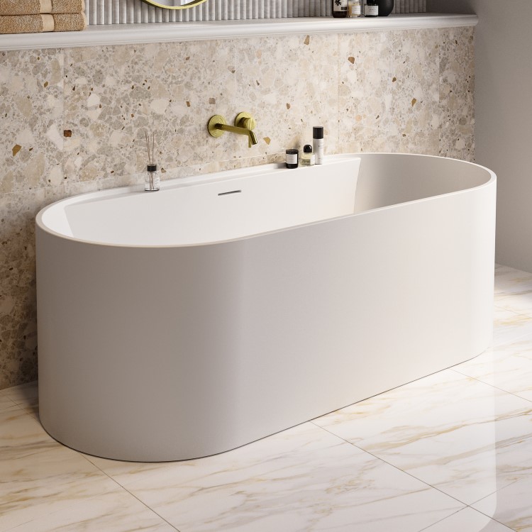 ALMOST PERFECT - Freestanding Double Ended Matt White 1700 x 765mm Bath with Ledge - Clara