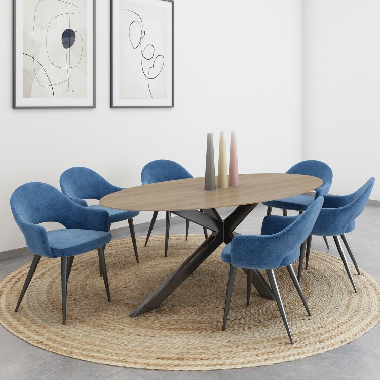 Pair of Blue Dining Chairs in Chenille Fabric - Colbie