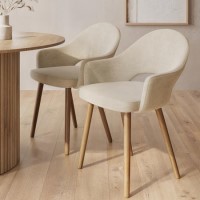 Set of 2 Beige Upholstered Dining Chairs with Oak Legs - Colbie