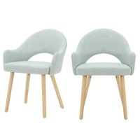 Set of 2 Blue Herringbone Fabric Dining Chairs with Oak Legs - Colbie