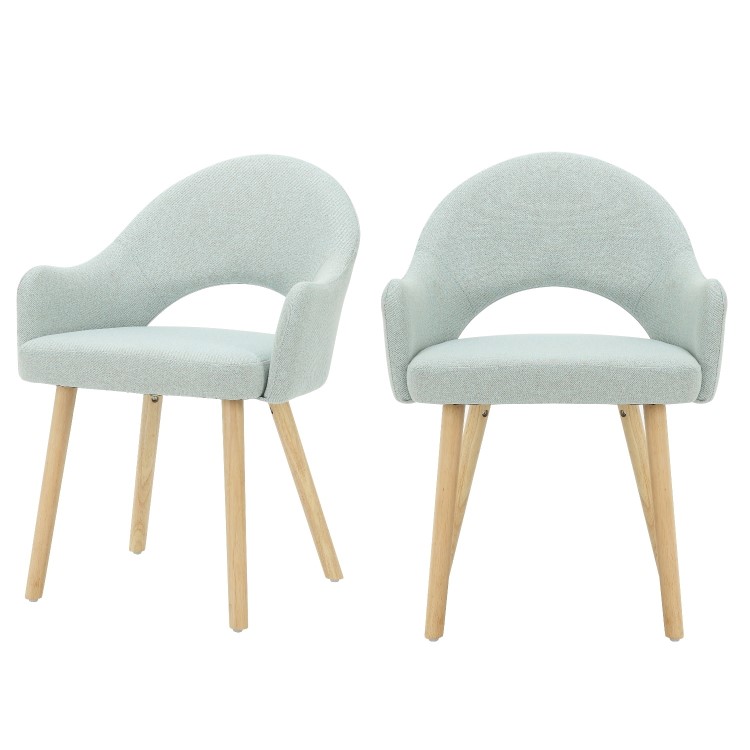 Set of 2 Blue Herringbone Fabric Dining Chairs with Oak Legs - Colbie