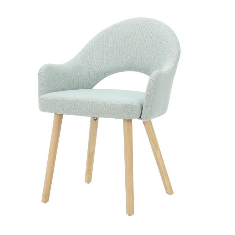 Set of 2 Blue Herringbone Fabric Dining Chairs with Oak Legs - Colbie