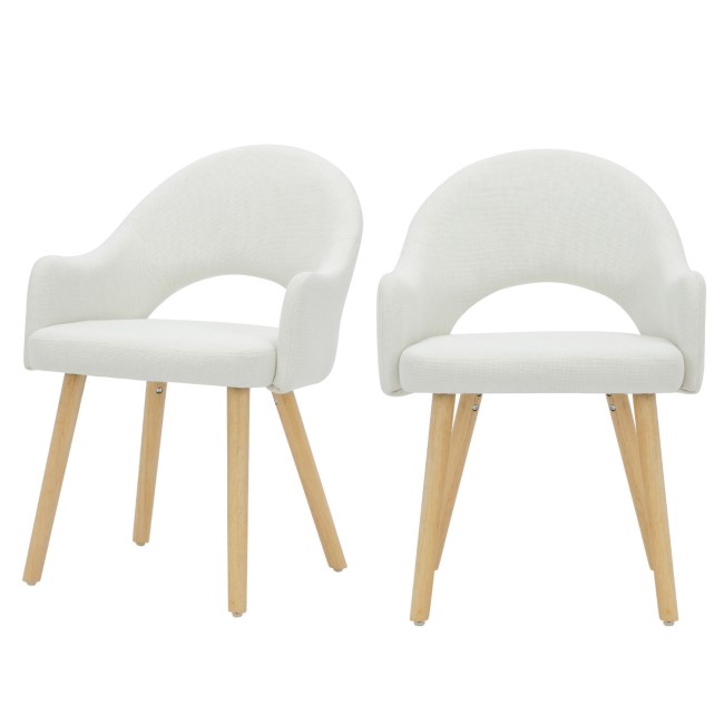 Set of 2 Cream Recycled Fabric Dining Chairs with Oak Legs - Colbie