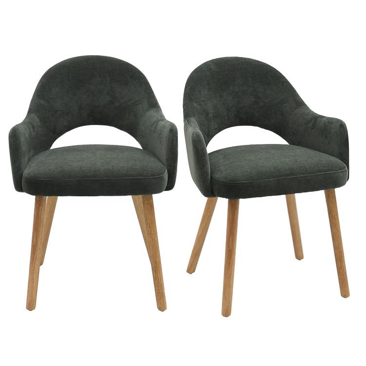 Set of 2 Green Upholstered Dining Chairs with Oak Legs - Colbie