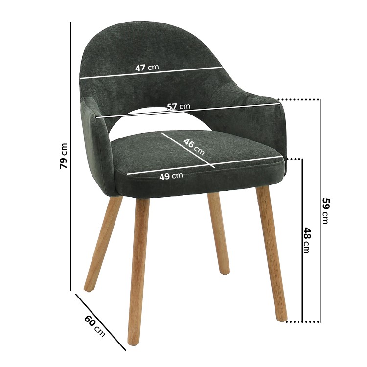 Set of 2 Green Upholstered Dining Chairs with Oak Legs - Colbie