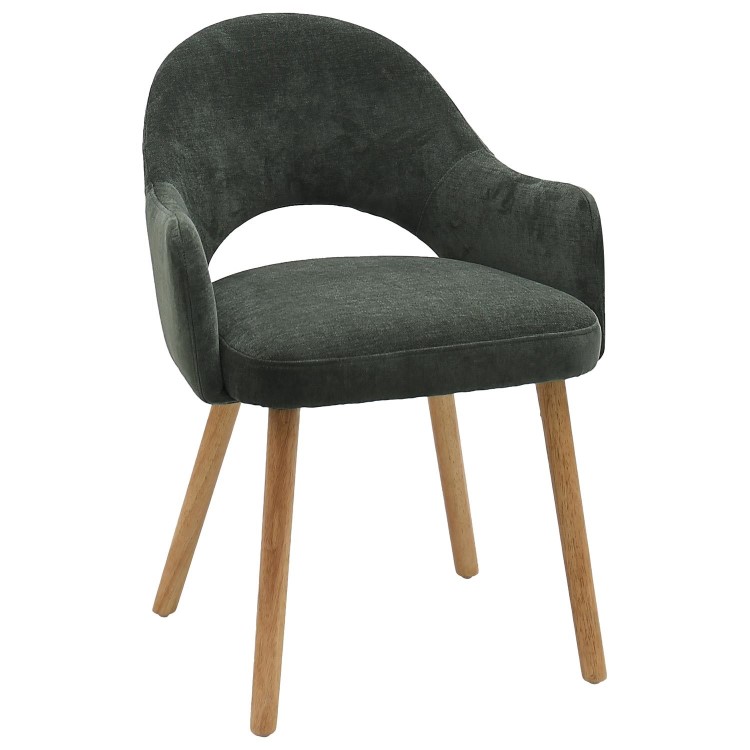 Set of 2 Green Upholstered Dining Chairs with Oak Legs - Colbie