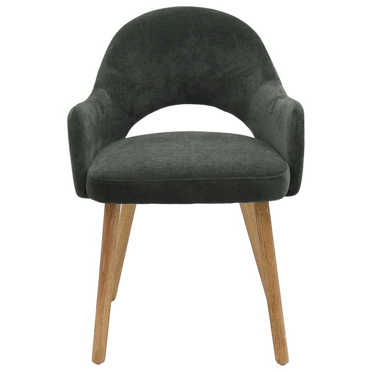 Set of 2 Green Upholstered Dining Chairs with Oak Legs - Colbie