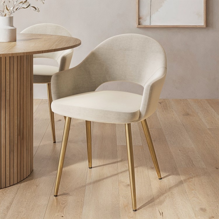 Set of 2 Beige Upholstered Dining Chairs with Gold Legs - Colbie