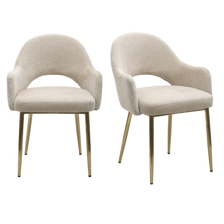 Set of 2 Beige Upholstered Dining Chairs with Gold Legs - Colbie