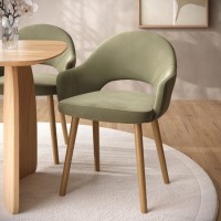 Set of 2 Sage Green Velvet Dining Chairs with Oak Legs - Colbie