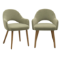 Set of 2 Sage Green Velvet Dining Chairs with Oak Legs - Colbie