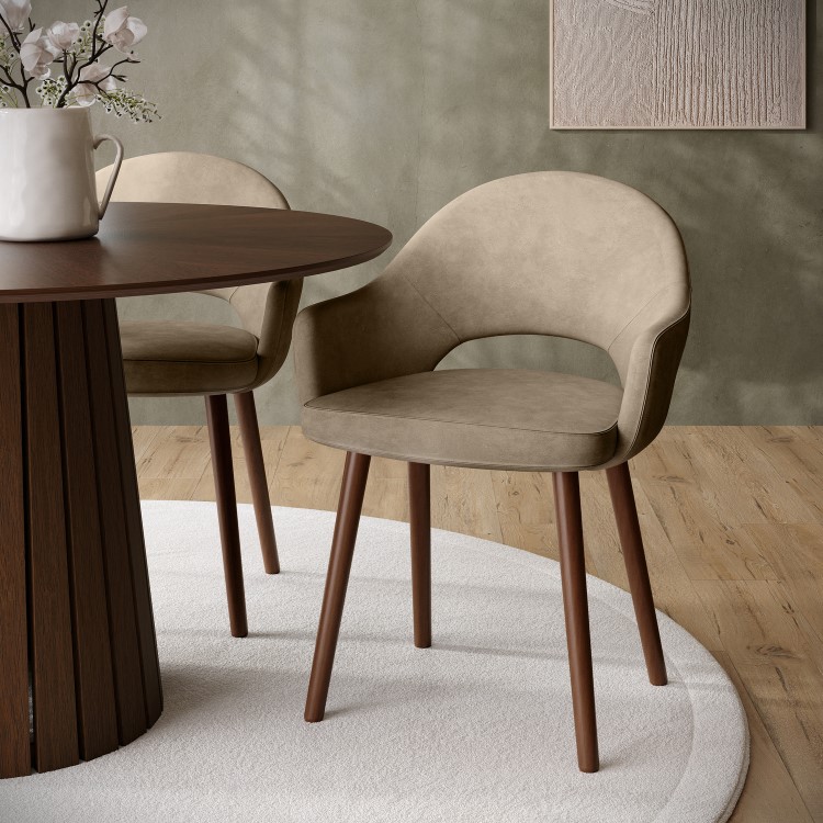 Set of 2 Beige Faux Leather Dining Chairs with Walnut Legs - Colbie