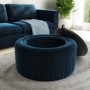 Navy Blue Velvet Ottoman Storage Pouffe with Glass Top - Coffee Table - Clio