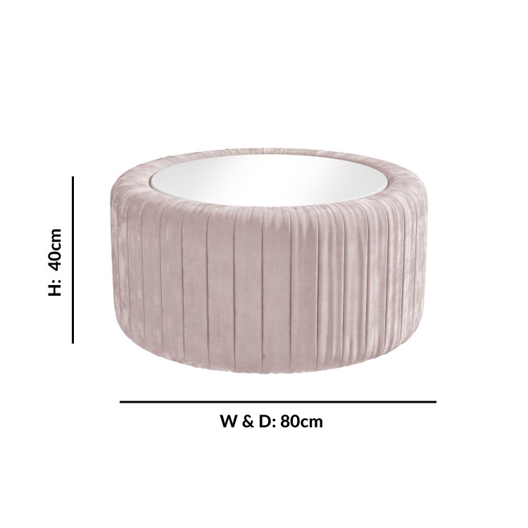 Pink Velvet Ottoman Storage Pouffe with White Glass Top - Coffee Table - Clio 