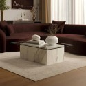 CLL001 Large Rectangular Glass and White Marble Effect Coffee Table - Celine