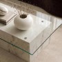 Large Rectangular Glass and White Marble Effect Coffee Table - Celine