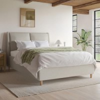 Beige Upholstered Double Ottoman Bed with Pillow Headboard- Clifton