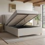 Beige Upholstered Double Ottoman Bed with Pillow Headboard- Clifton