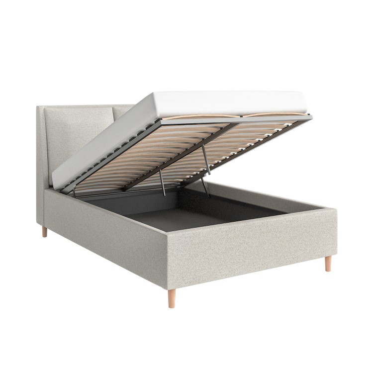 Beige Upholstered Double Ottoman Bed with Pillow Headboard- Clifton